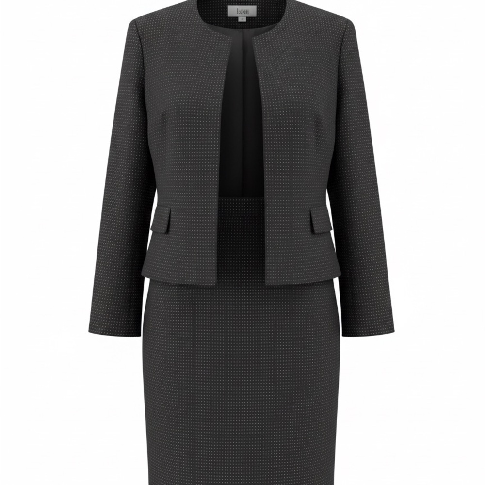 Le Suit Dark Textured Skirt Suit